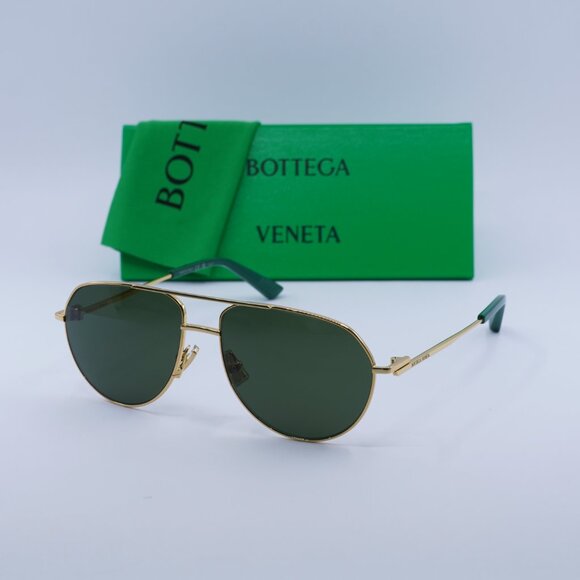 🕶️ New Bottega Veneta BV1302S 003 Sunglasses - Gold Frame, Green Lenses - Picture 10 of 10